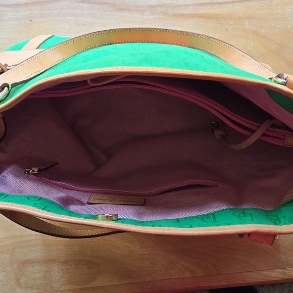 Dooney &Bourke Green and Tan Suede Tote with Leather Trim - Picture 6 of 10